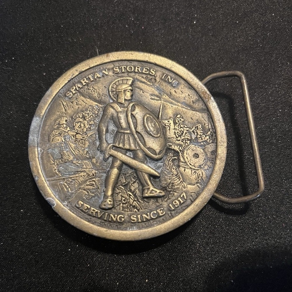 Spartan Stores Inc. 1970s Bronze Metal Military Original Belt Buckle Collectible